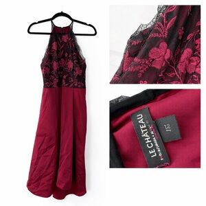 ๐ Le Chรขteau Burgundy Lace Halter Dress โ Size 12